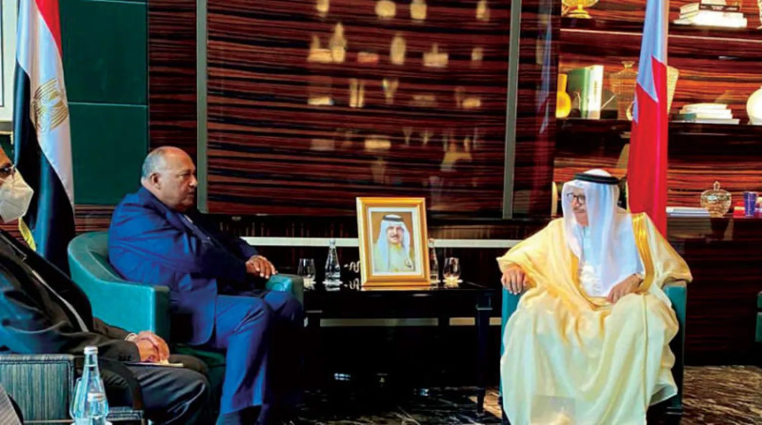 لقاء وزيري خارجية مصر والبحرين في المنامة أمس (الخارجية المصرية)