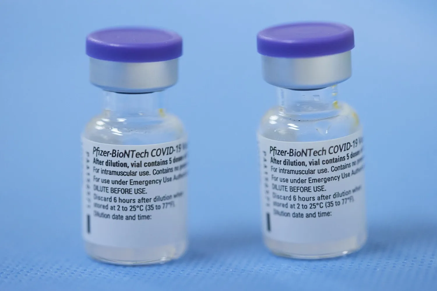 Vials of the Pfizer-BioNTech vaccine are pictured in a vaccination center in Geneva, Switzerland, February 3, 2021. (Reuters)