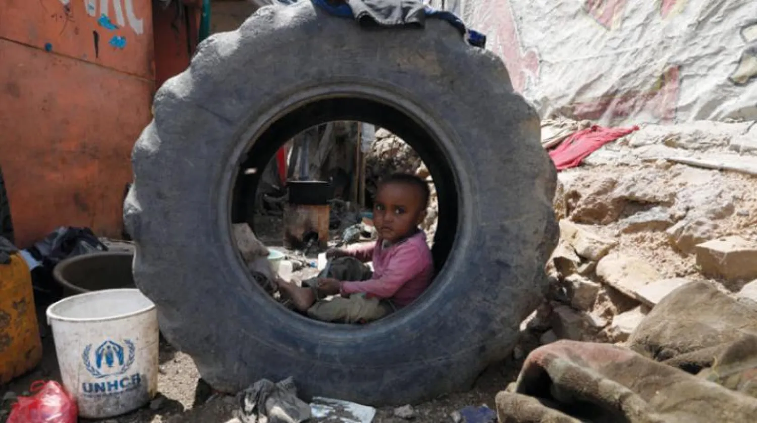 A child in a camp for the displaced on the outskirts of Sanaa. (EPA)