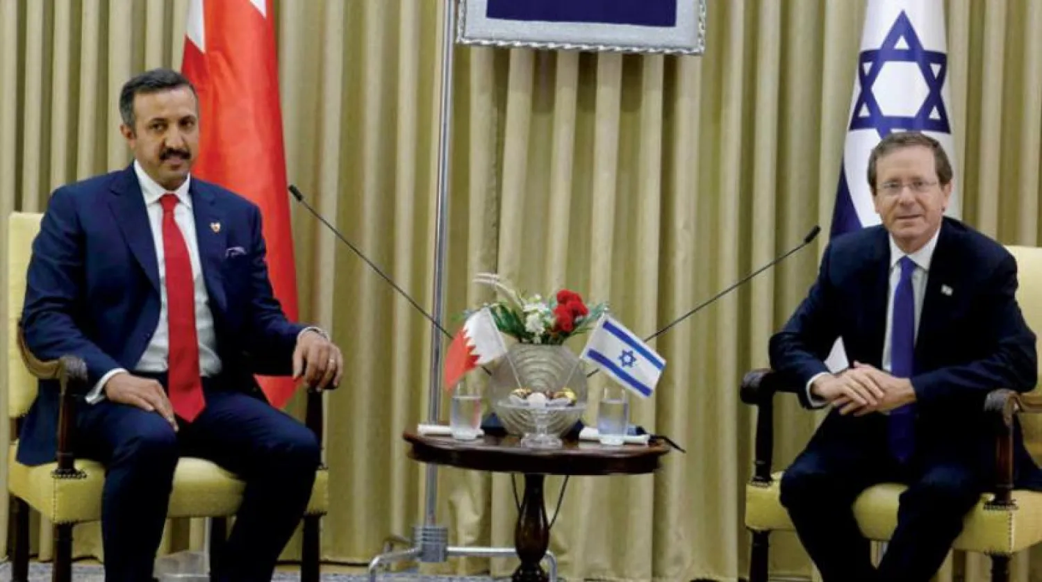 Sheikh Abdulla meets with the president of Israel. (Asharq Al-Awsat)