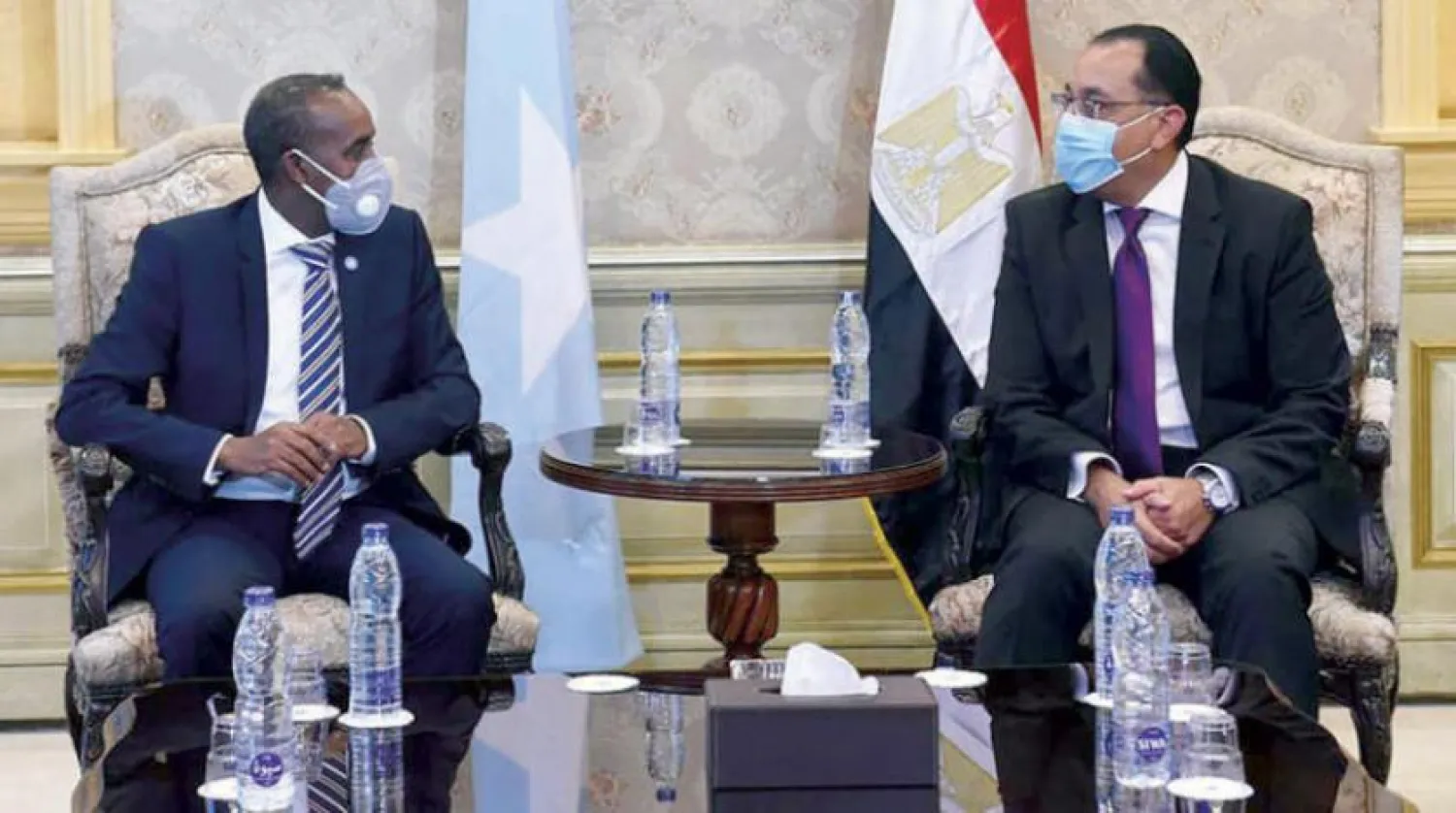 Egyptian Prime Minister Mostafa Madbouly received his Somali counterpart, Mohamed Roble (Egyptian government)
