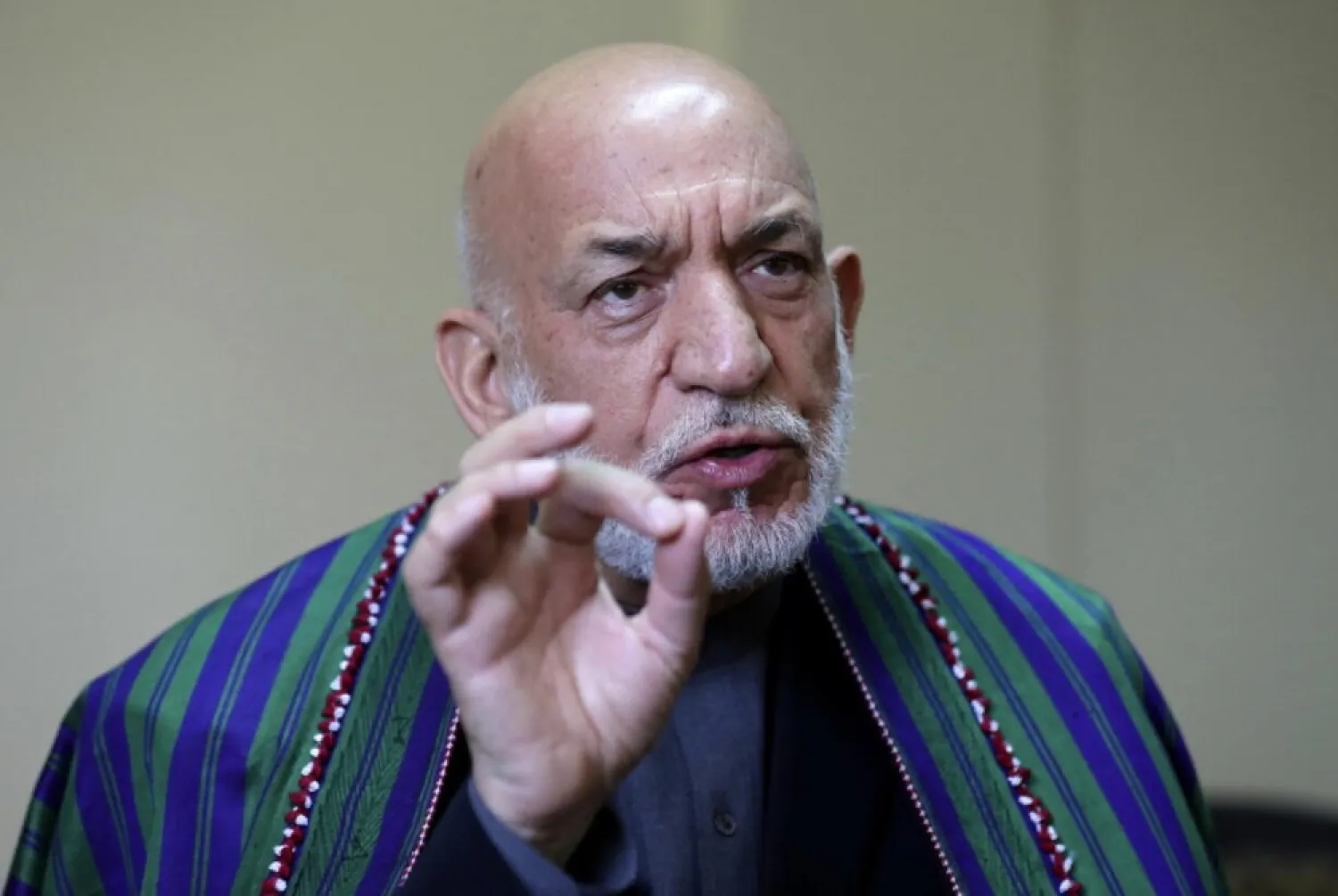 Former Afghan President Hamid Karzai speaks during an interview to The Associated Press in Kabul, Afghanistan, Sunday, June 20, 2021. (AP)