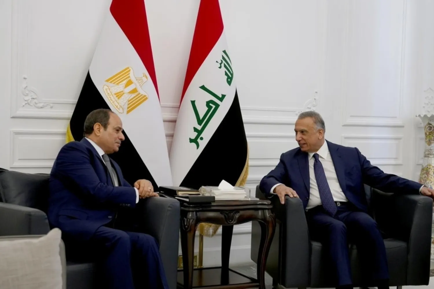Iraqi Prime Minister Mustafa Al-Kadhimi meets with Egyptian President Abdel Fattah al-Sisi in Baghdad on June 27. (Reuters)