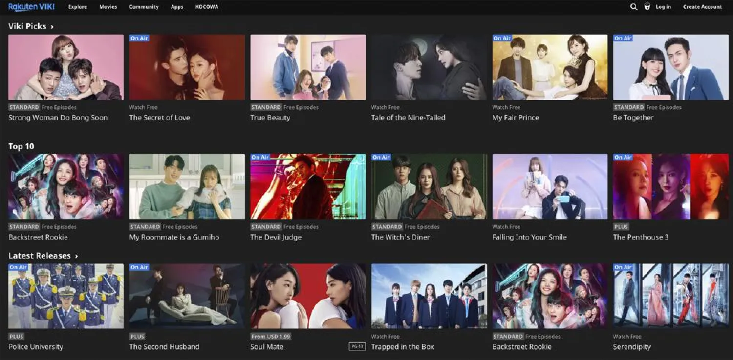 This image released by Ratuken Viki shows the homepage for their video streaming service. (Ratuken Viki via AP)