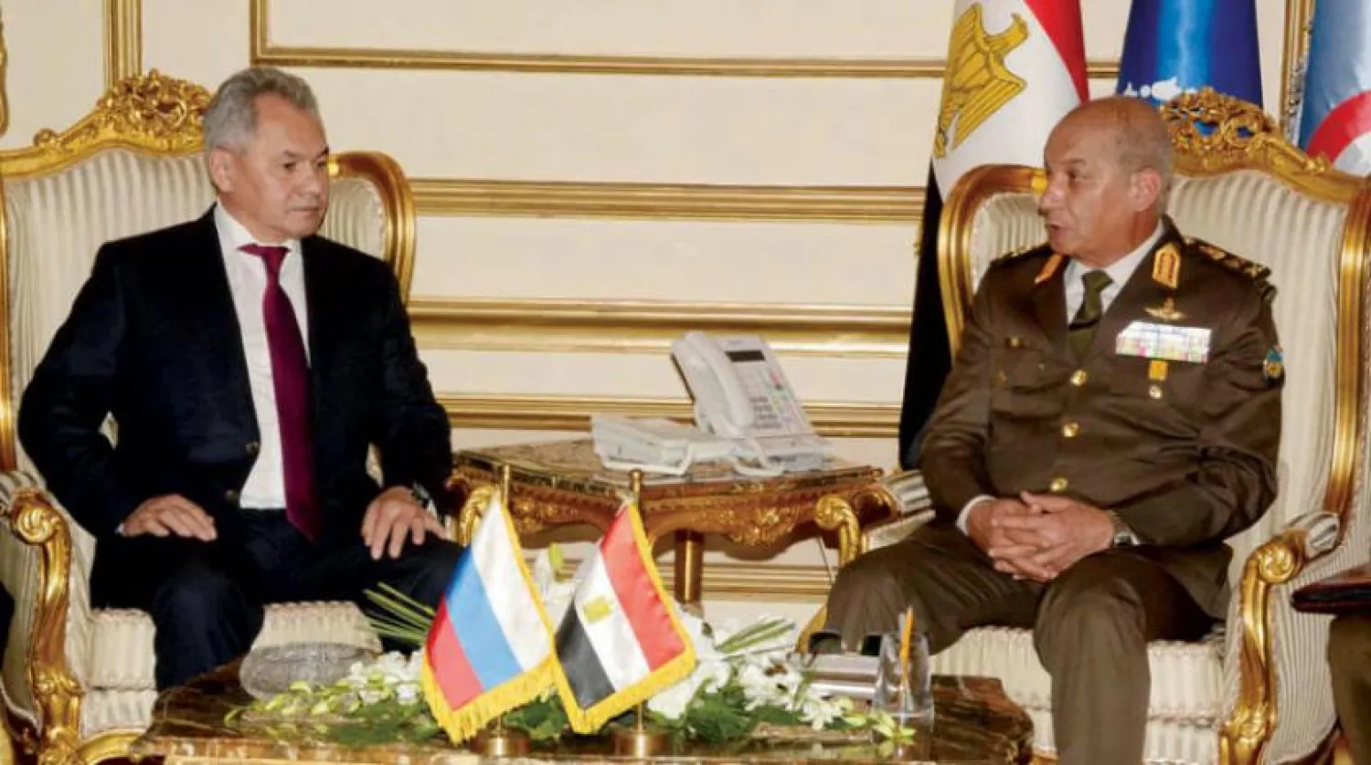 The Egyptian Defense Minister and his Russian counterpart in Cairo in 2019 during the sixth meeting of the Joint Military Committee. (Egyptian Military Spokesperson)