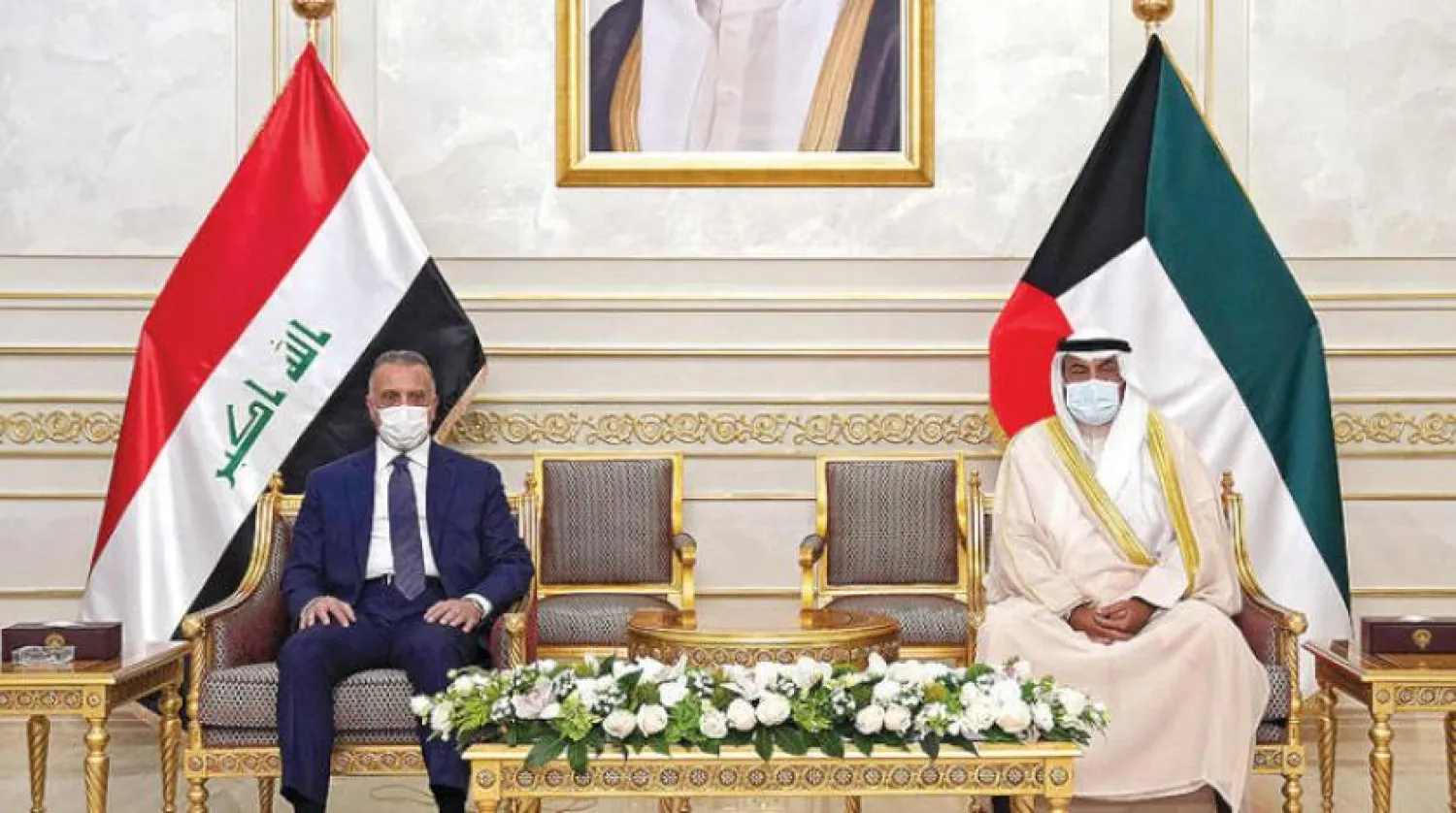 Kuwaiti Prime Minister Sheikh Sabah Khaled Al Sabah received his Iraqi counterpart Mustafa Al-Kadhimi in Kuwait on Sunday (AFP)