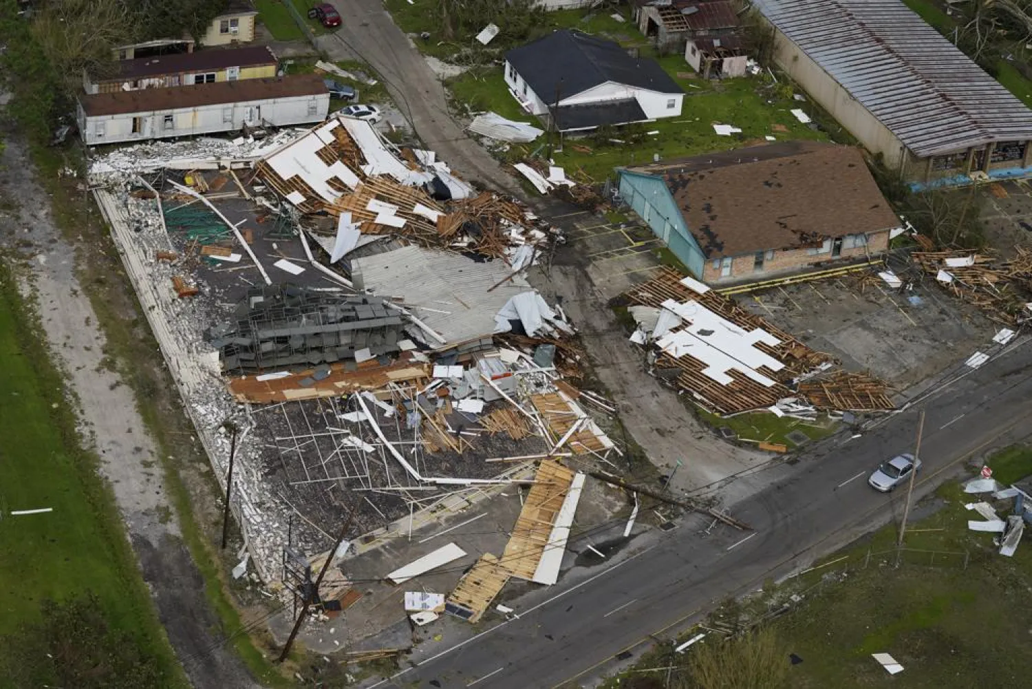 Damage is seen in the aftermath of Hurricane Ida, Monday, Aug. 30, 2021, in Houma, La. (AP Photo/David J. Phillip)
