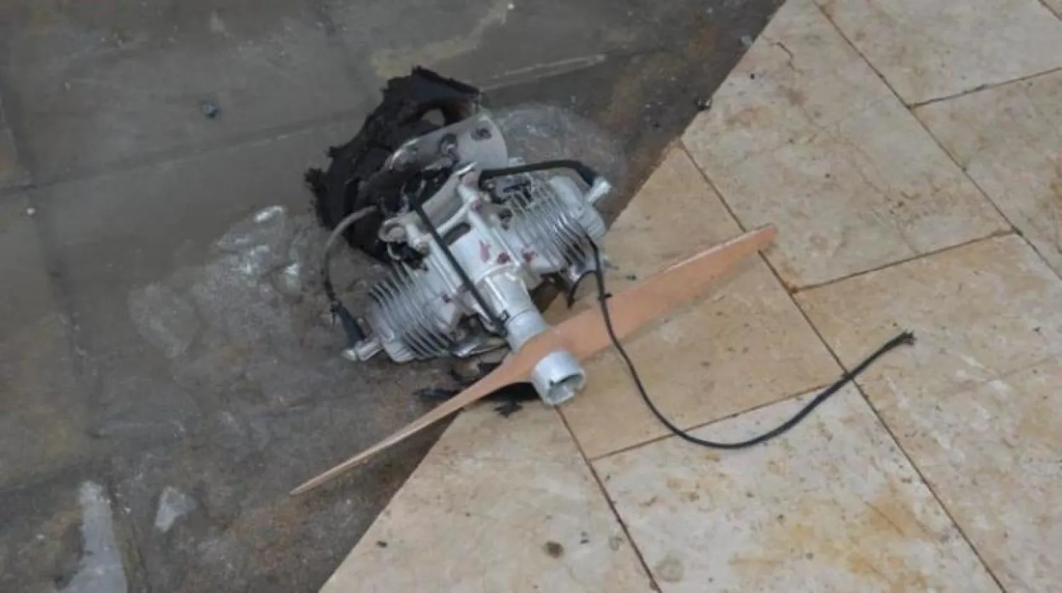 Shrapnel from the Houthi drone fired at Abha. (SPA)