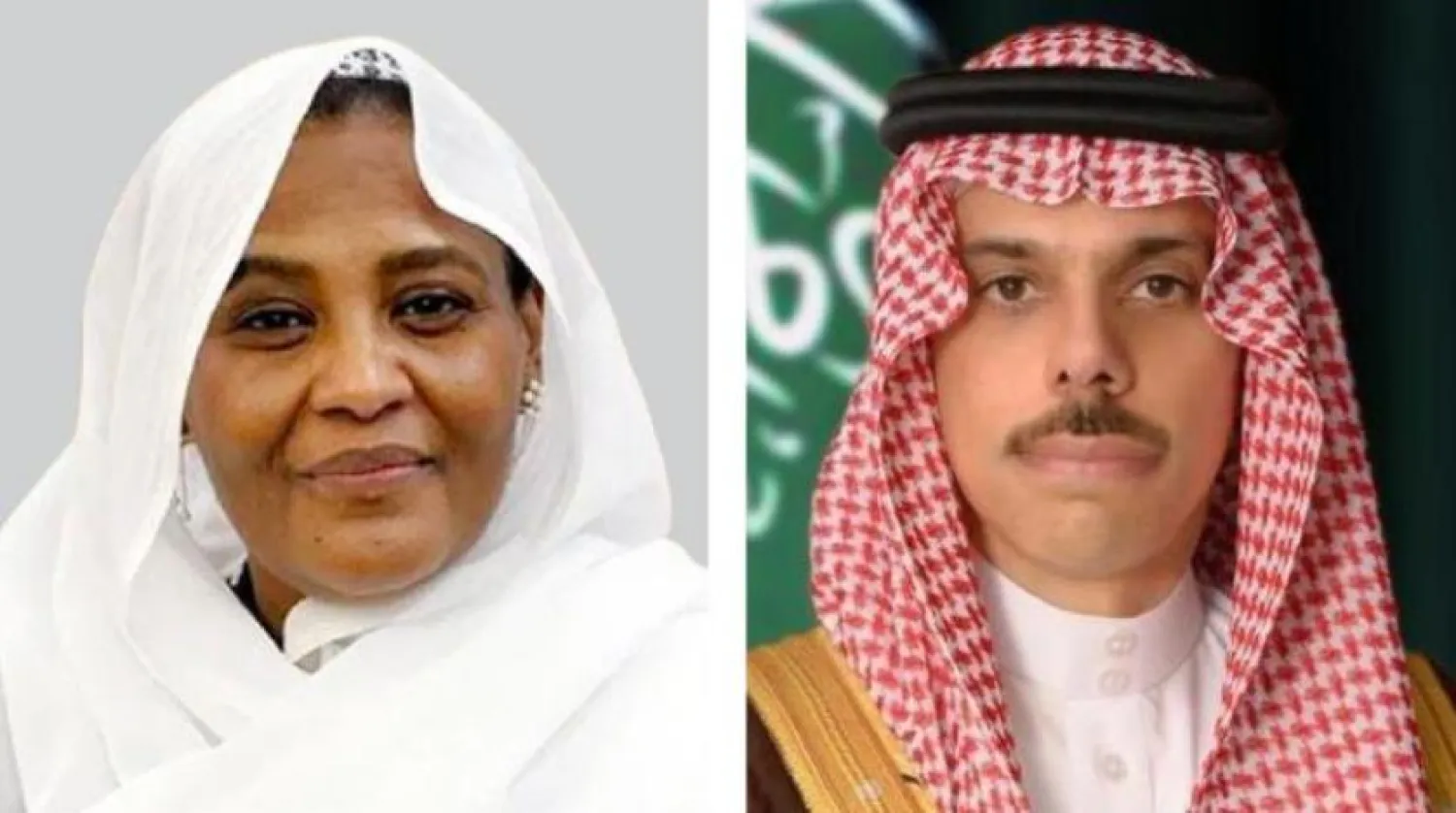 Saudi Foreign Minister Prince Faisal bin Farhan and his Sudanese counterpart Maryam Al-Sadiq Al-Mahdi. (Saudi Foreign Ministry)