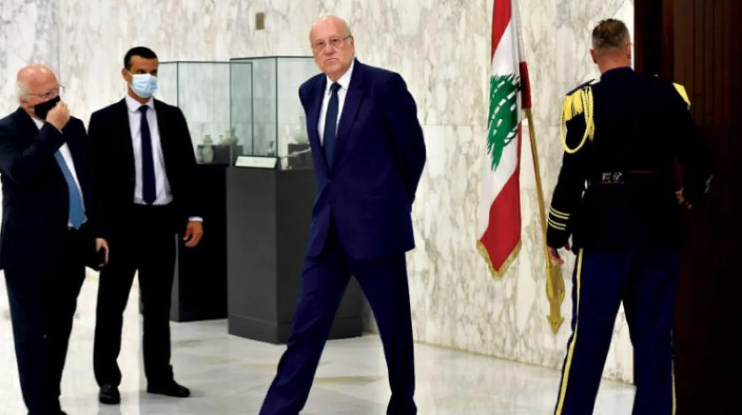 Lebanese Prime Minister-designate Najib Mikati at the Baabda presidential palace in July. (EPA)