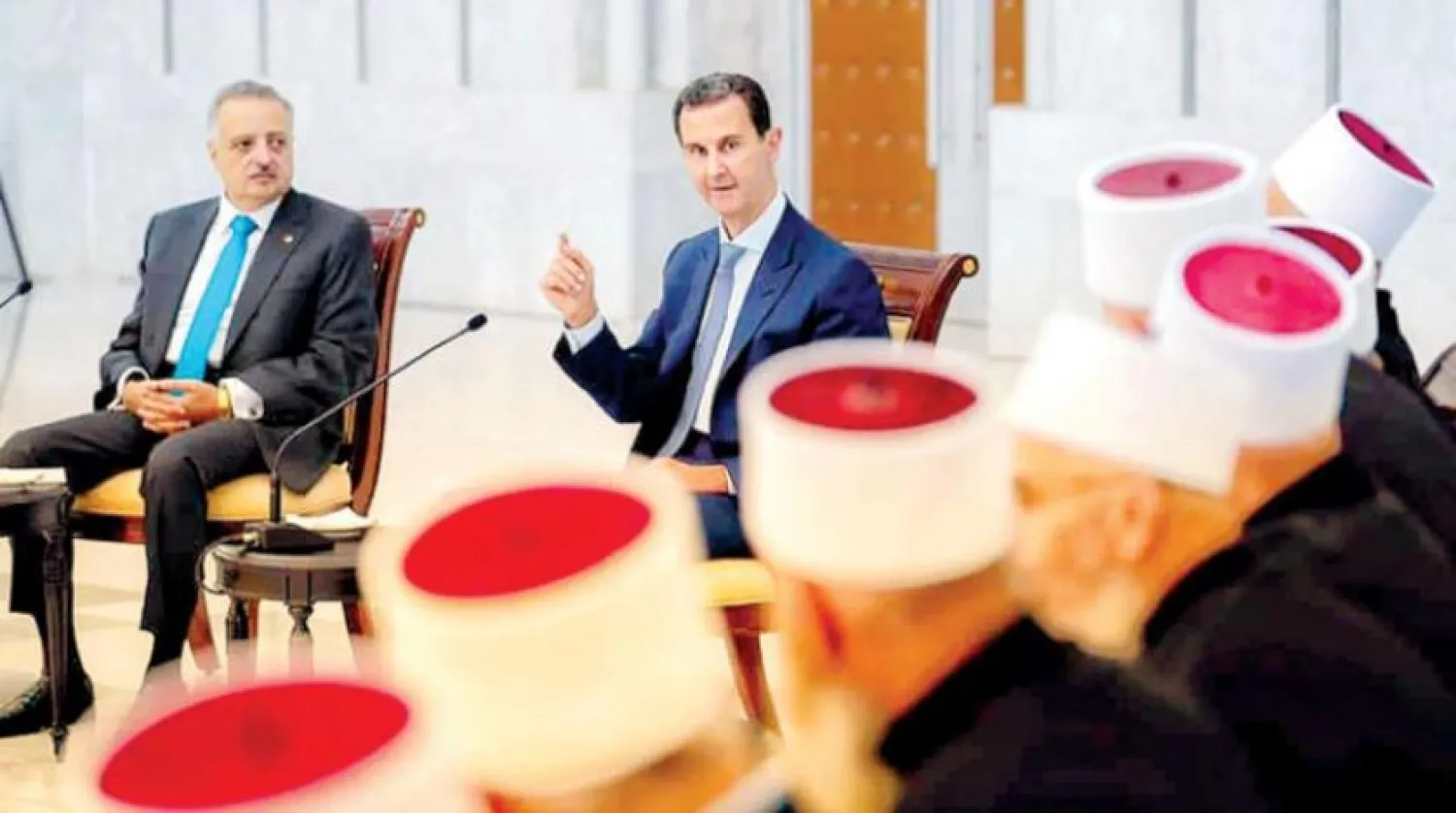 Assad receives the Lebanese delegation on Sunday. (Syrian presidency)