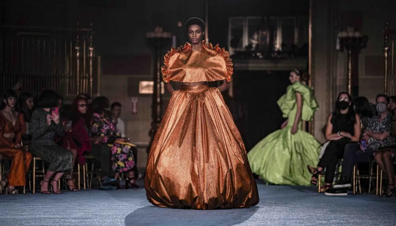 The latest fashion from Christian Siriano is modeled during Fashion Week, Tuesday, Sept. 7, 2021, in New York. (AP)