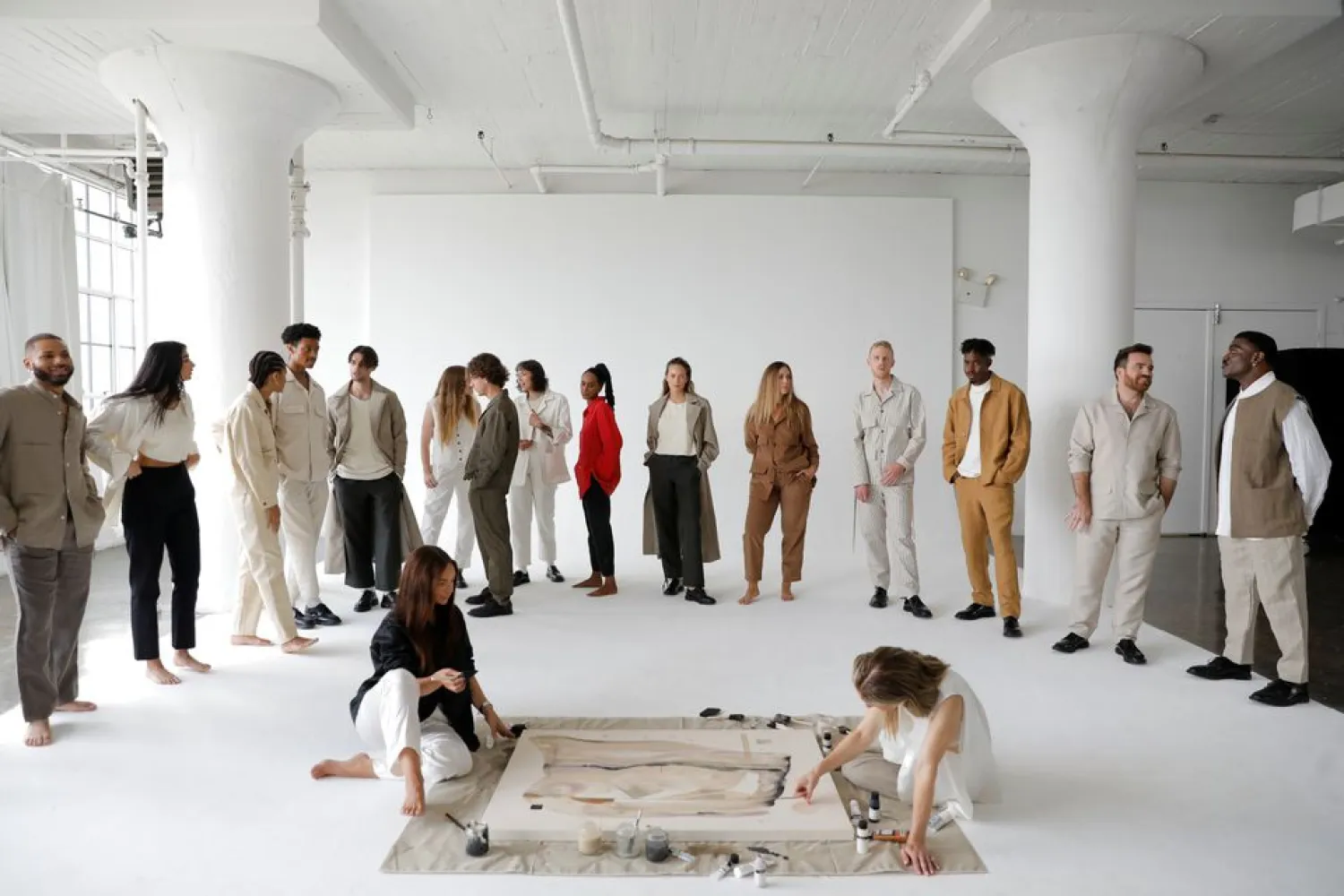 Models pose as they present creations from the William Frederick Spring/Summer 2022 collection at New York Men's Day during New York Fashion Week in Manhattan, New York City, US, September 8, 2021. REUTERS/Andrew Kelly


