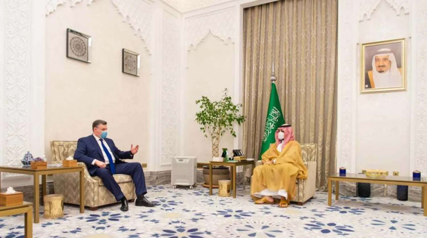 Crown Prince Mohammed bin Salman meets with Russia’s Chairman of the State Duma Committee on International Affairs. SPA