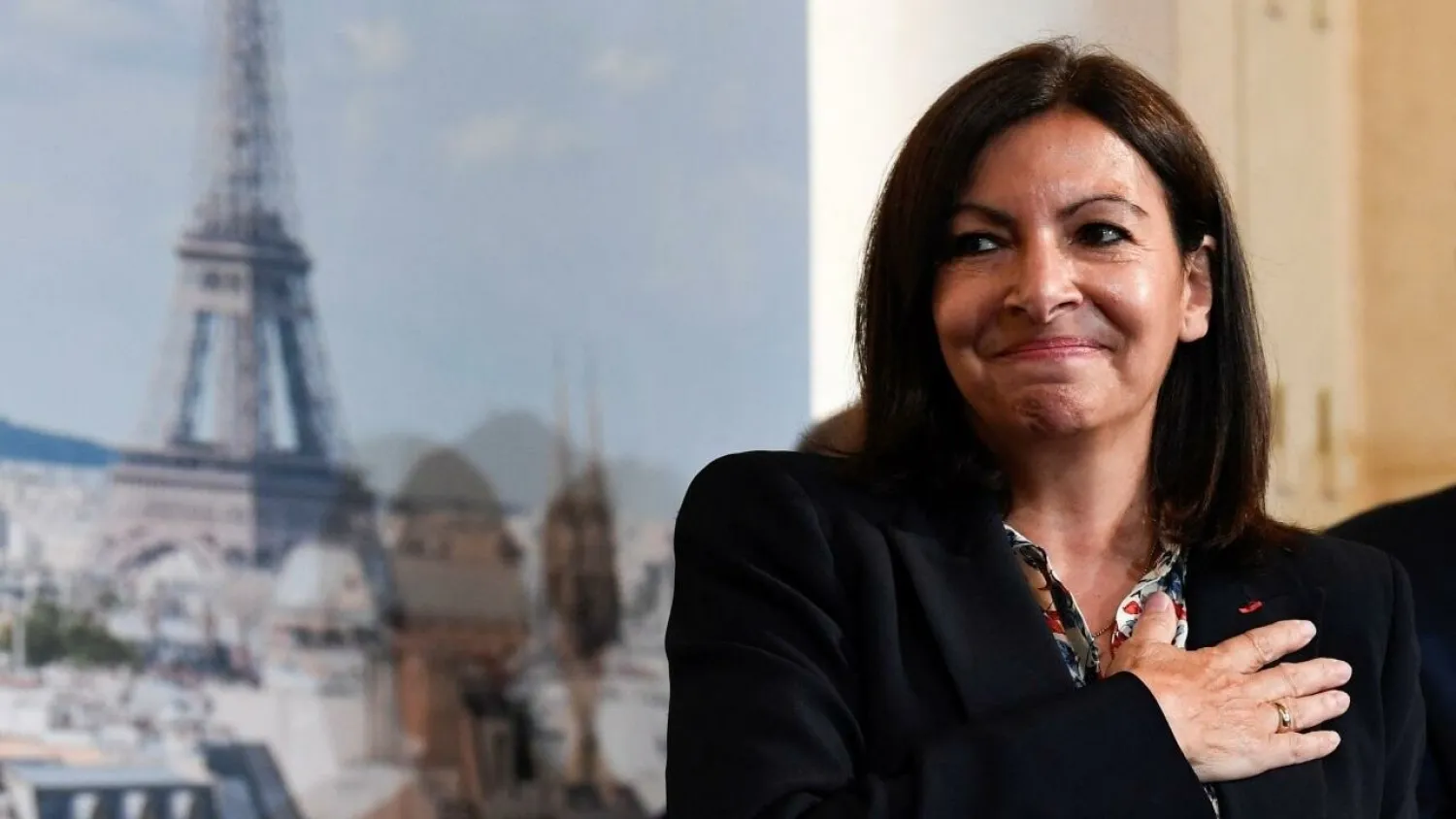 Anne Hidalgo at Paris City Hall on July 3, 2020, following her official re-election as mayor of the French capital. (AFP)