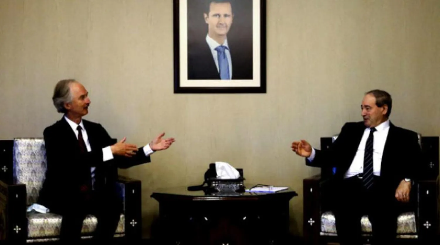Suriye Dışişleri Bakanı Faysal Mikdad ve BM Temsilcisi Geir Pedersen, geçen cumartesi günü Şam’da bir araya geldi (AFP)