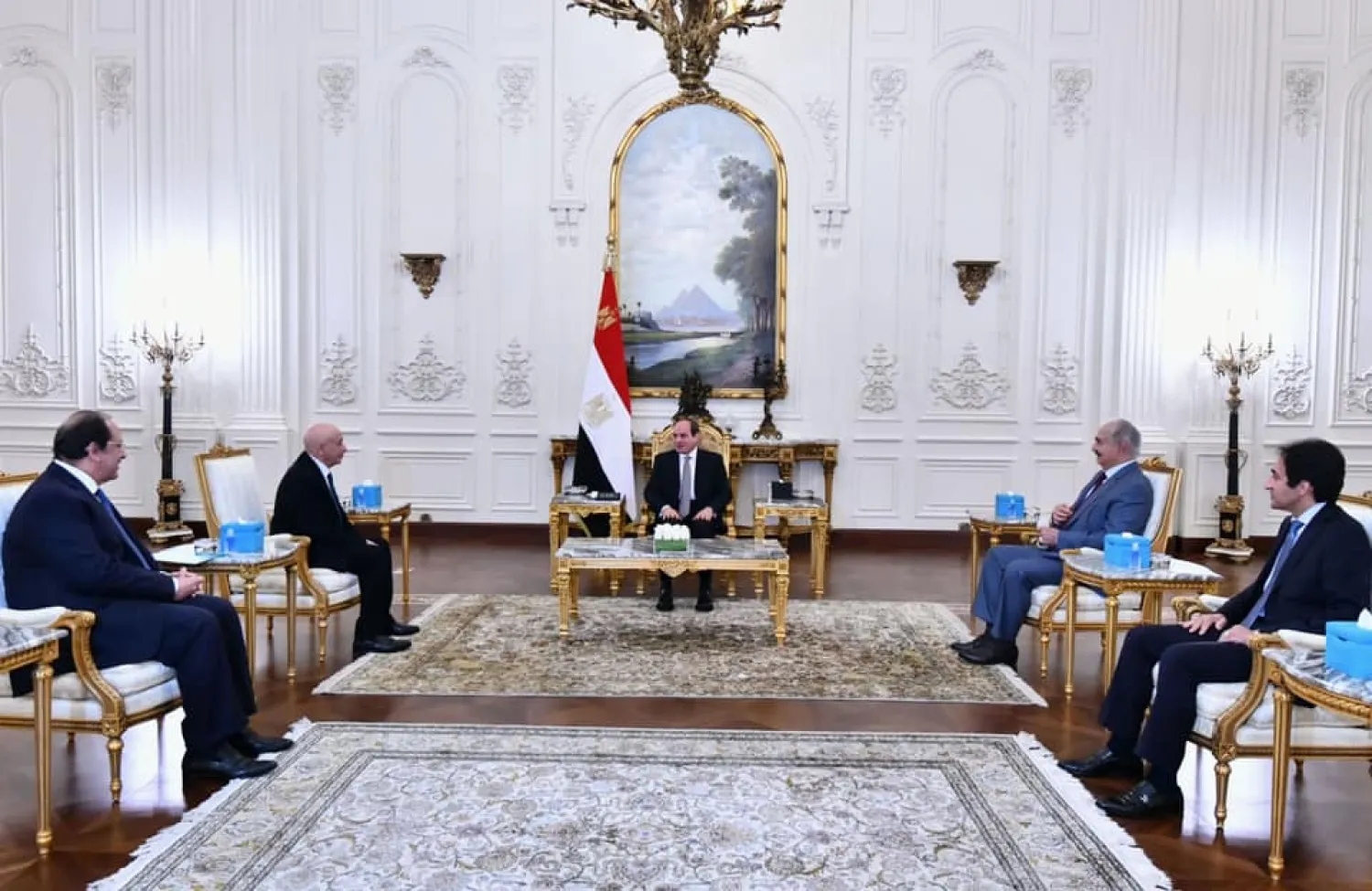 Sisi holds talks with Haftar and Saleh in Cairo. (Egyptian presidency spokesman)