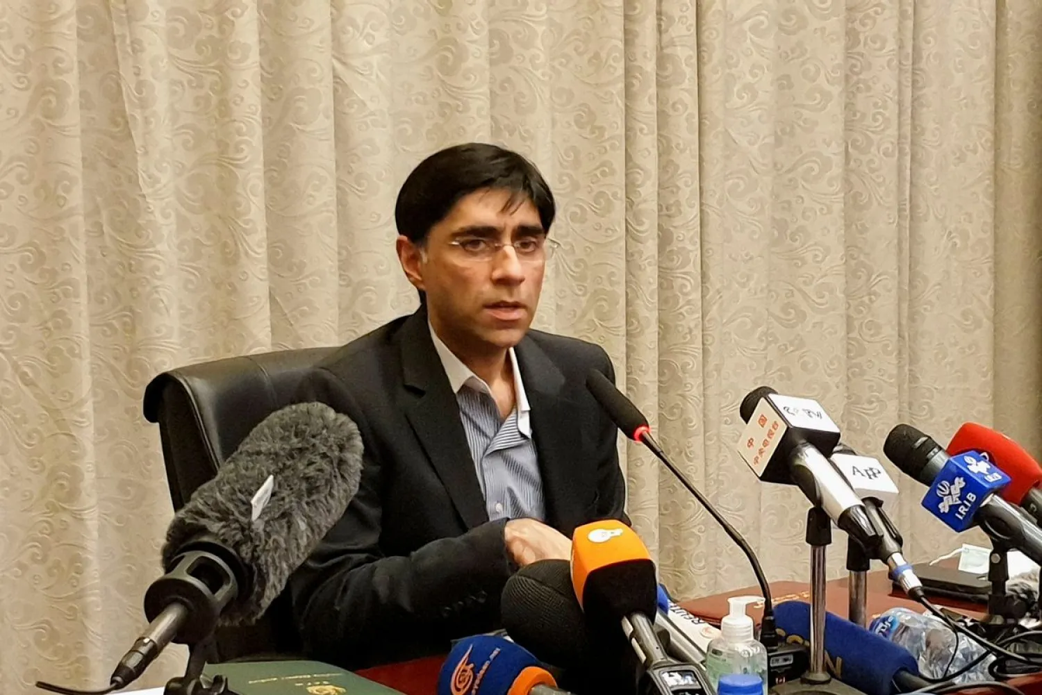 Moeed Yusuf, Pakistan's National Security Adviser, speaks during a news conference in Islamabad, Pakistan September 15, 2021. (Reuters)