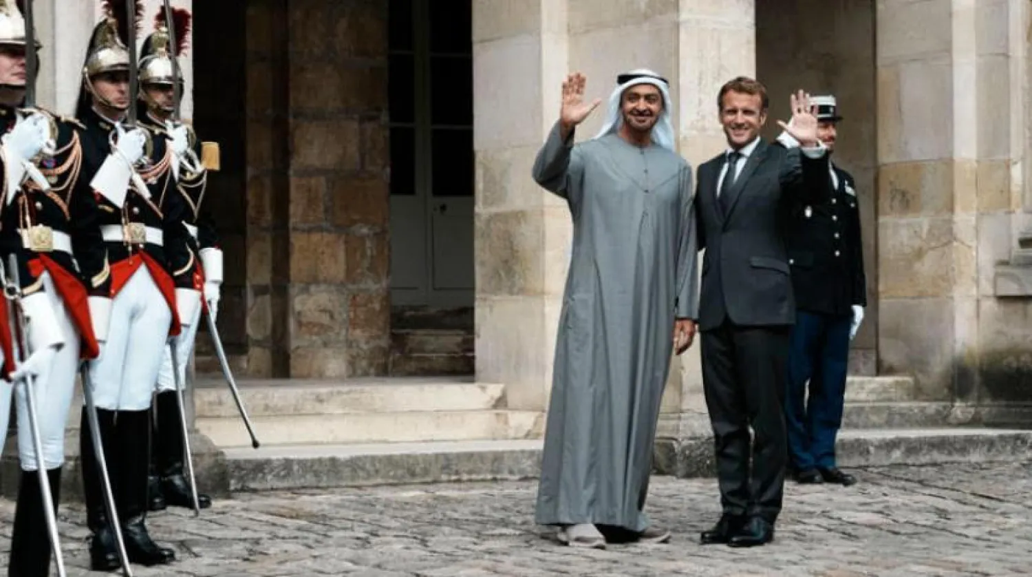 French President Emmanuel Macron met Abu Dhabi Crown Prince Mohammed bin Zayed at Fontainebleau Castle in Fontainebleau outside Paris. AP

