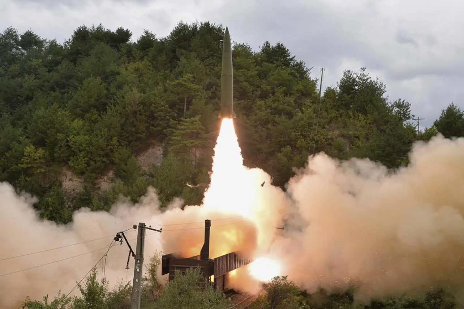 FILE - In this Sept. 15, 2021, file photo provided by the North Korean government shows a test missile is launched from a train, in an undisclosed location of North Korea. (Korean Central News Agency/Korea News Service via AP, File)
