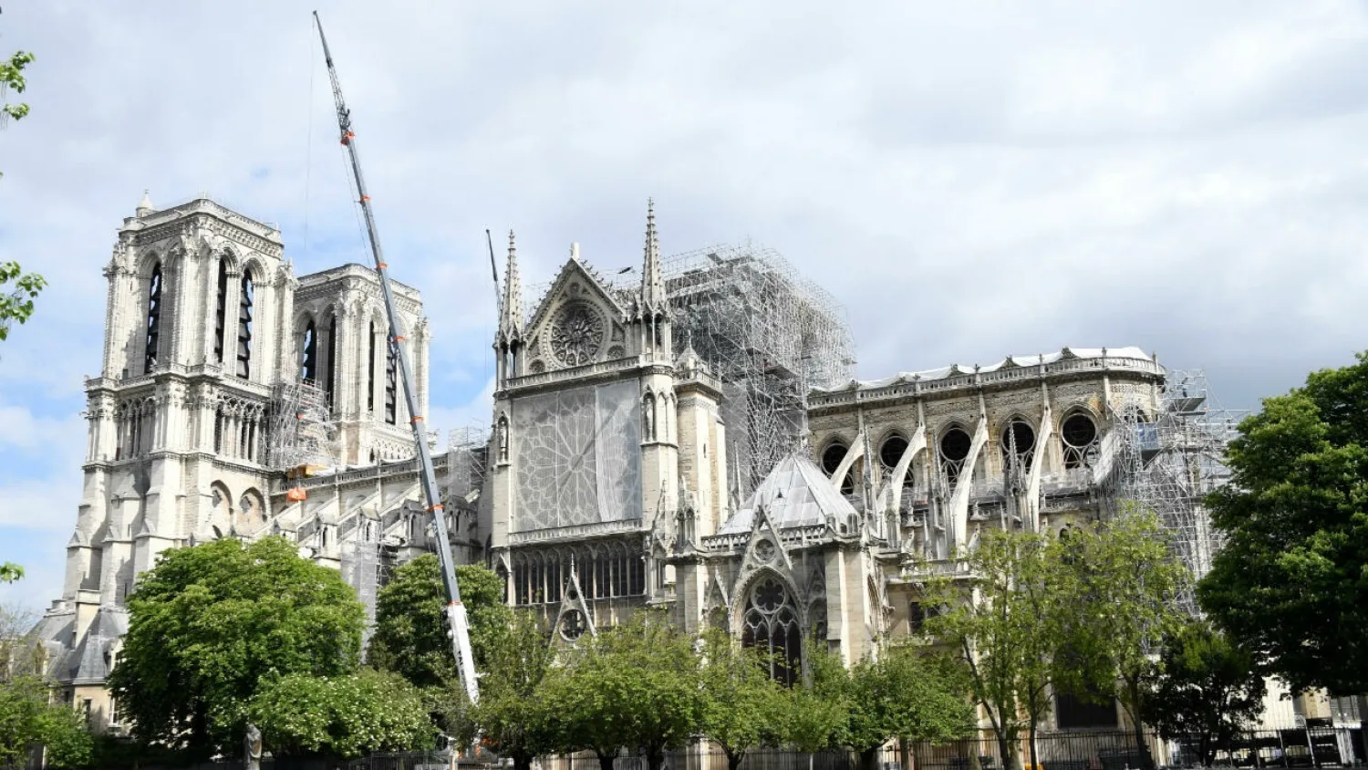 People work as part of the construction work to secure Notre-Dame de Paris cathedral that was badly damaged by a huge fire last April 15, on May 10, 2019. (AFP)