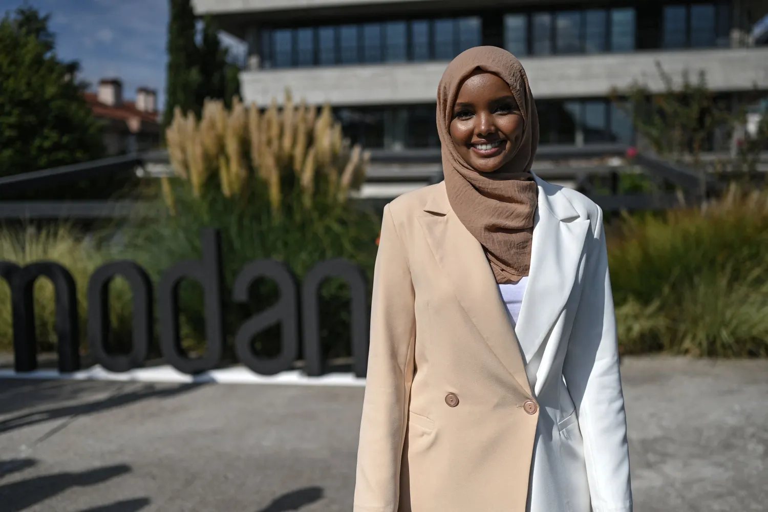 Somali-American former model Halima Aden poses for a photo, during an event in Istanbul, Turkey, Sept. 14, 2021. AFP 
