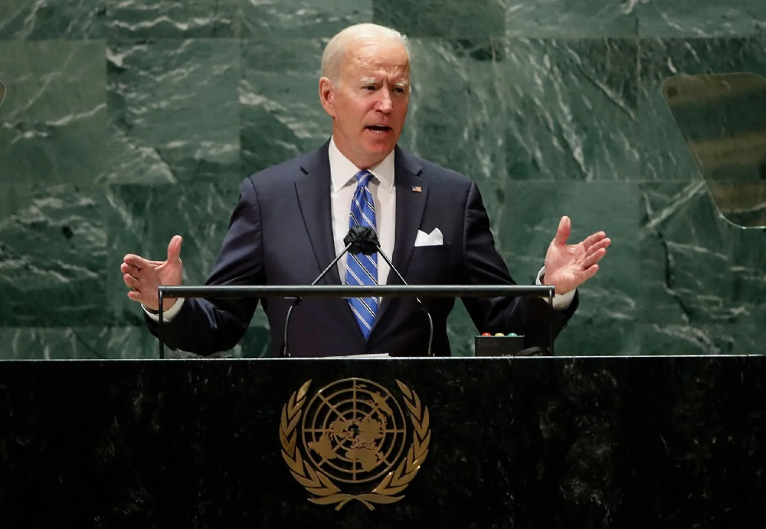 US President Joe Biden addresses the 76th Session of the UN General Assembly. (AFP)