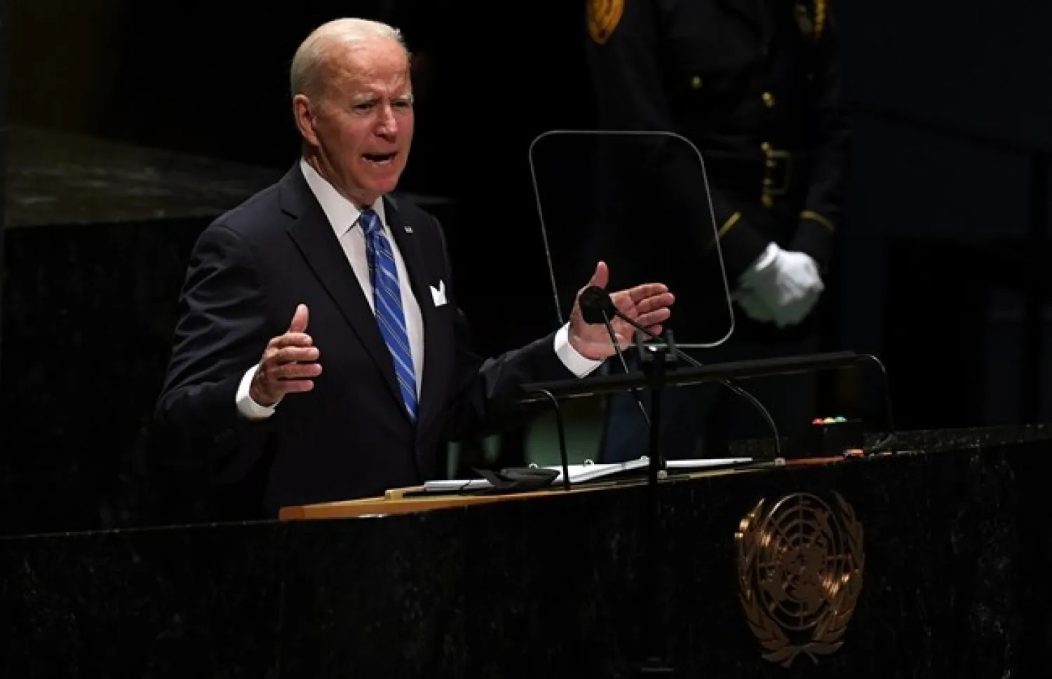 US President Joe Biden speaks during the 76th Session of the General Assembly at UN Headquarters in New York on September 21, 2021. Timothy A. Clary/Pool via REUTERS

