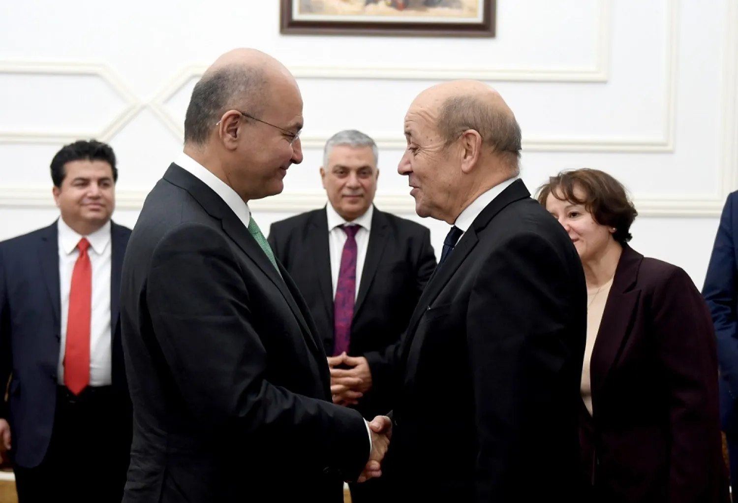 Salih and Le Drian meet in Baghdad in January 2019. (Iraqi Presidency)