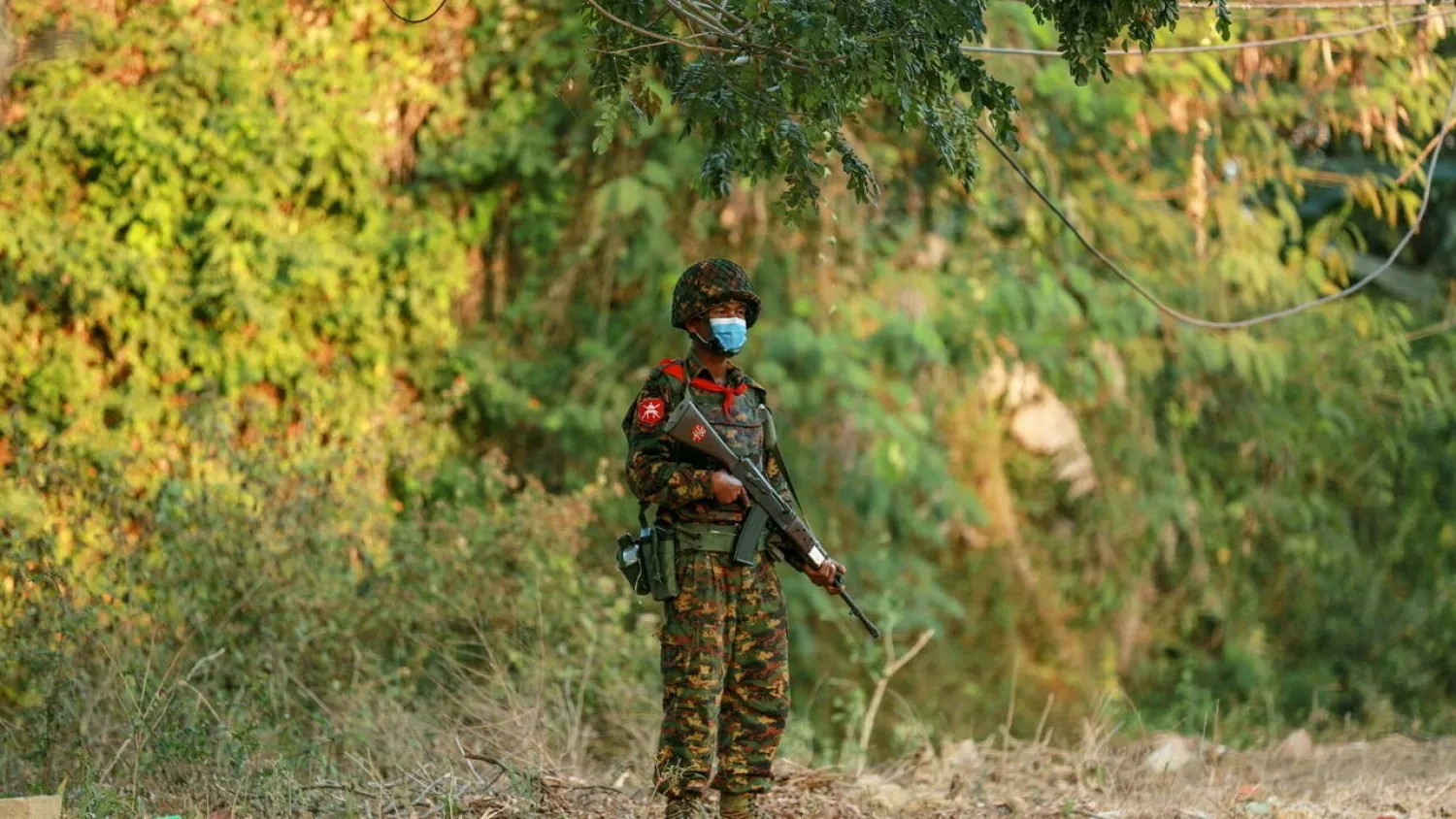 A soldier stands guard near the congress compound in Naypyidaw, Myanmar, February 2, 2021. (Reuters)