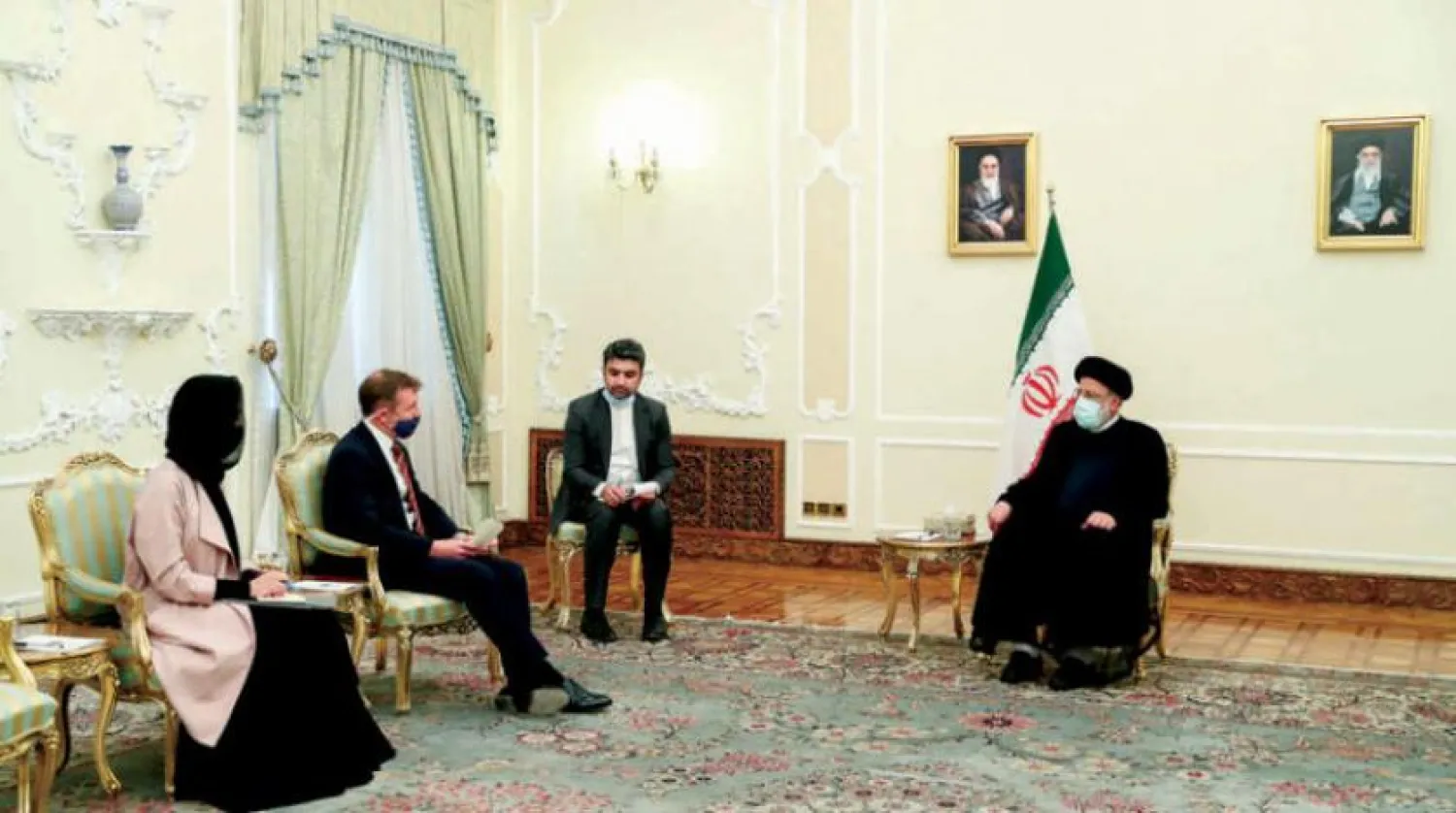 Raisi receives the credentials of British Ambassador Simon Shercliff in Tehran on Sunday. (Iranian presidency)