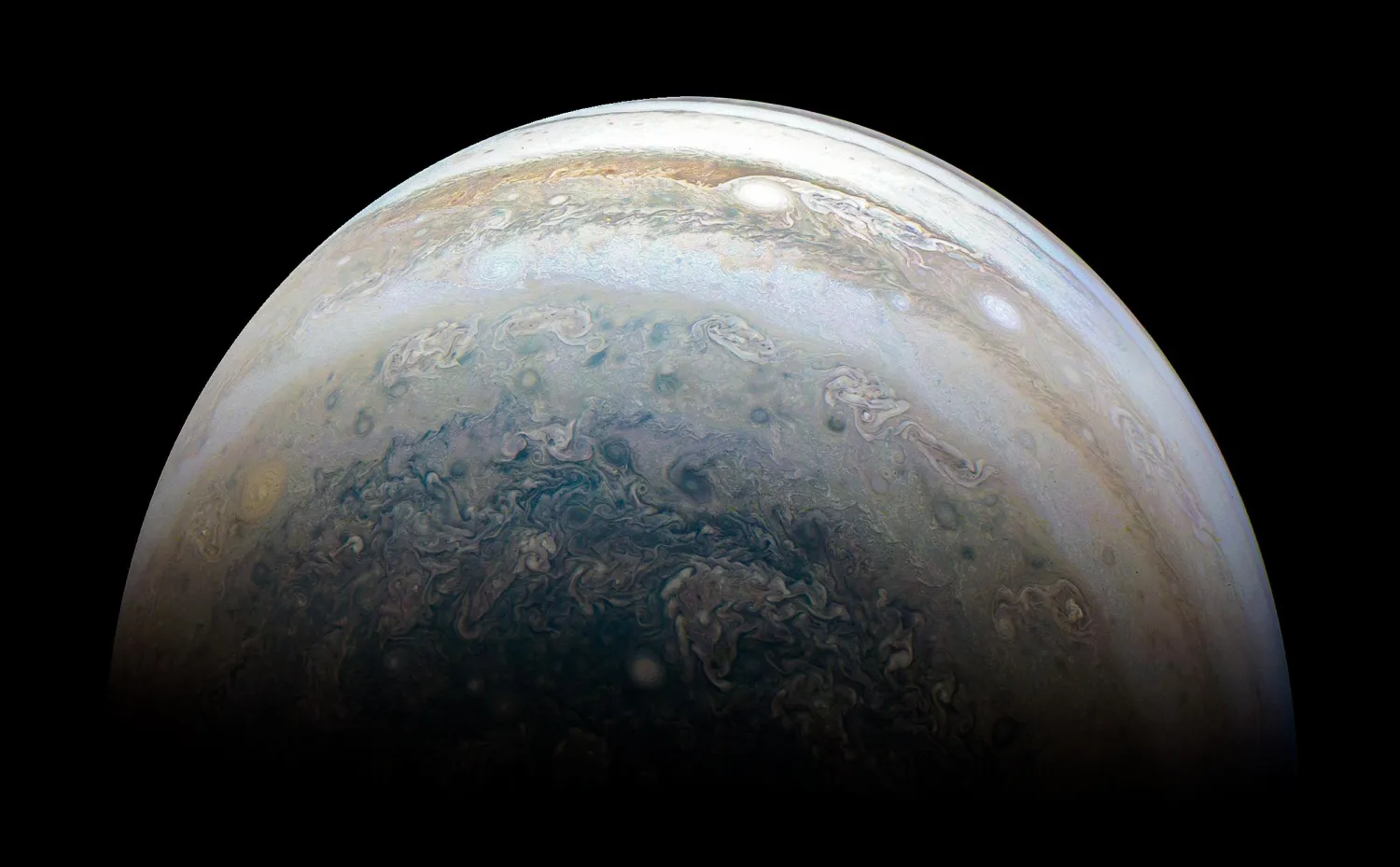 This NASA photo released on July 2, 2018 shows Jupiter's southern hemisphere captured by NASA's Juno spacecraft on the outbound leg of a close flyby of the gas-giant planet. Handout NASA/AFP
