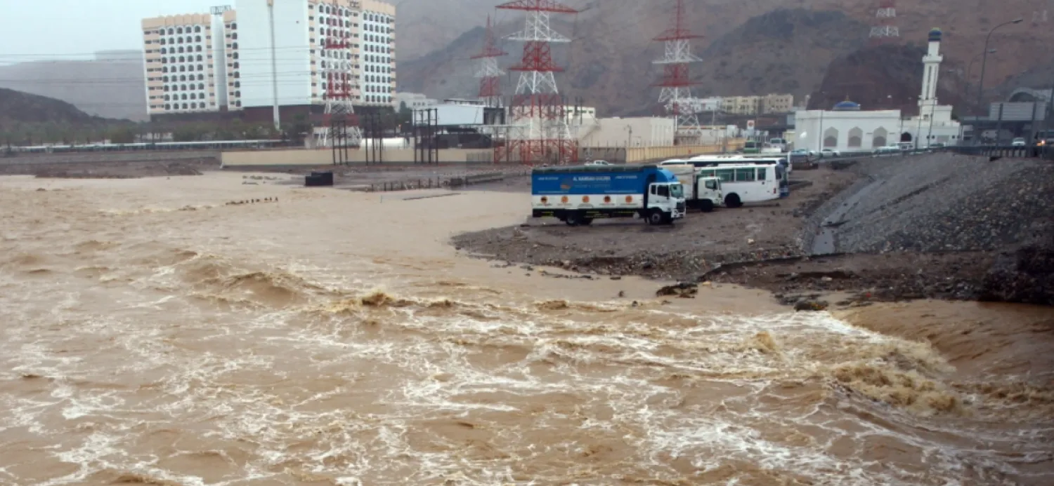 A picture taken on October 3, 2021, shows flooding in the Omani capital Muscat, as the Shaheen tropical storm hits the country. (Photo by MOHAMMED MAHJOUB / AFP)