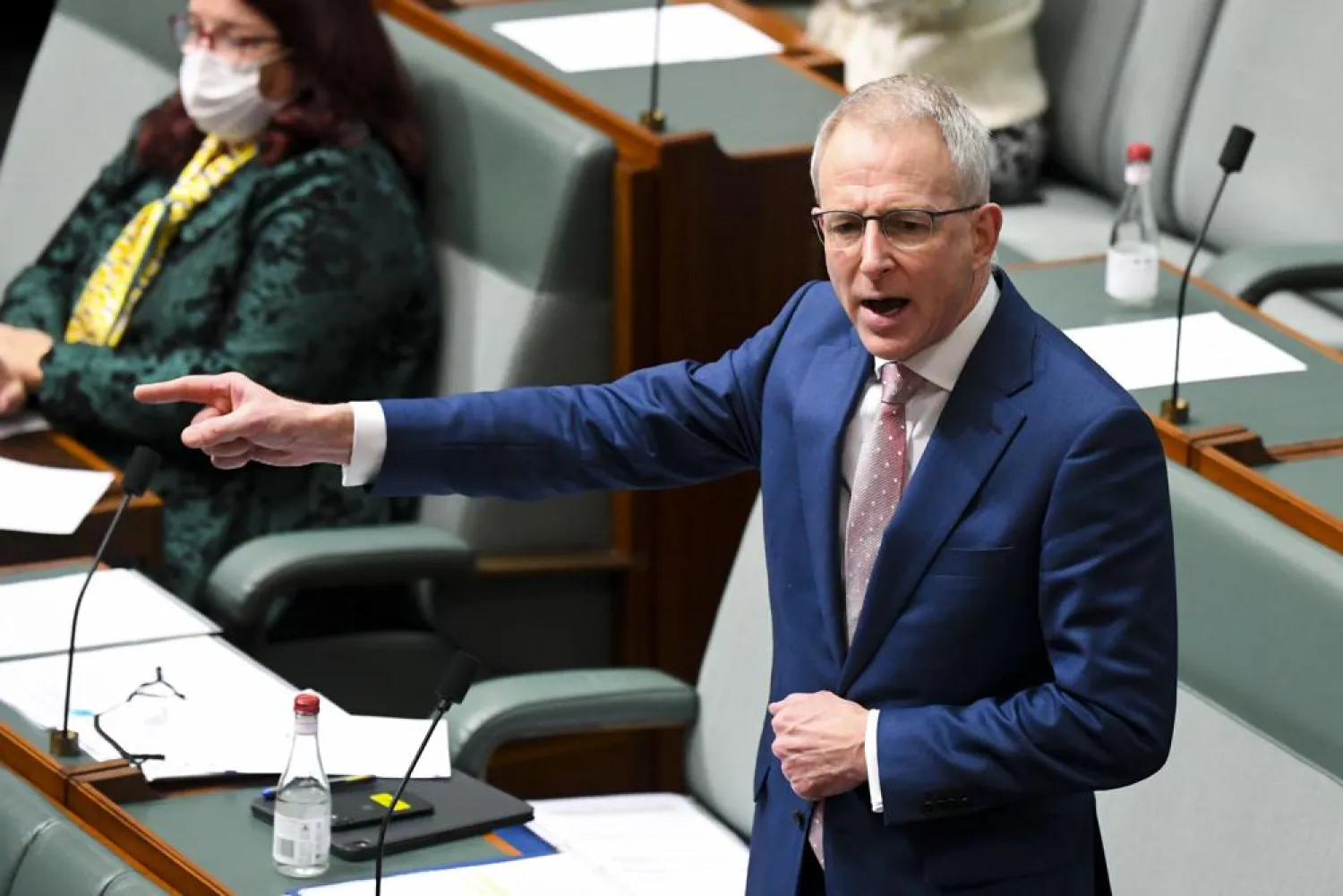 Australia's Communications Minister Paul Fletcher speaks during House of Representatives question time at Parliament House in Canberra, August 4, 2021. (Lukas Coch/AAP Image via AP)
