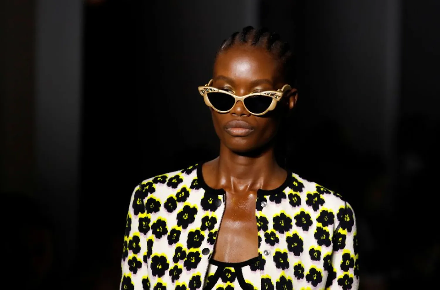 A model presents a creation by designer Bruno Sialelli as part of his Spring/Summer 2022 women's ready-to-wear collection show for fashion house Lanvin during Paris Fashion Week in Paris, France, October 3, 2021. (Reuters)