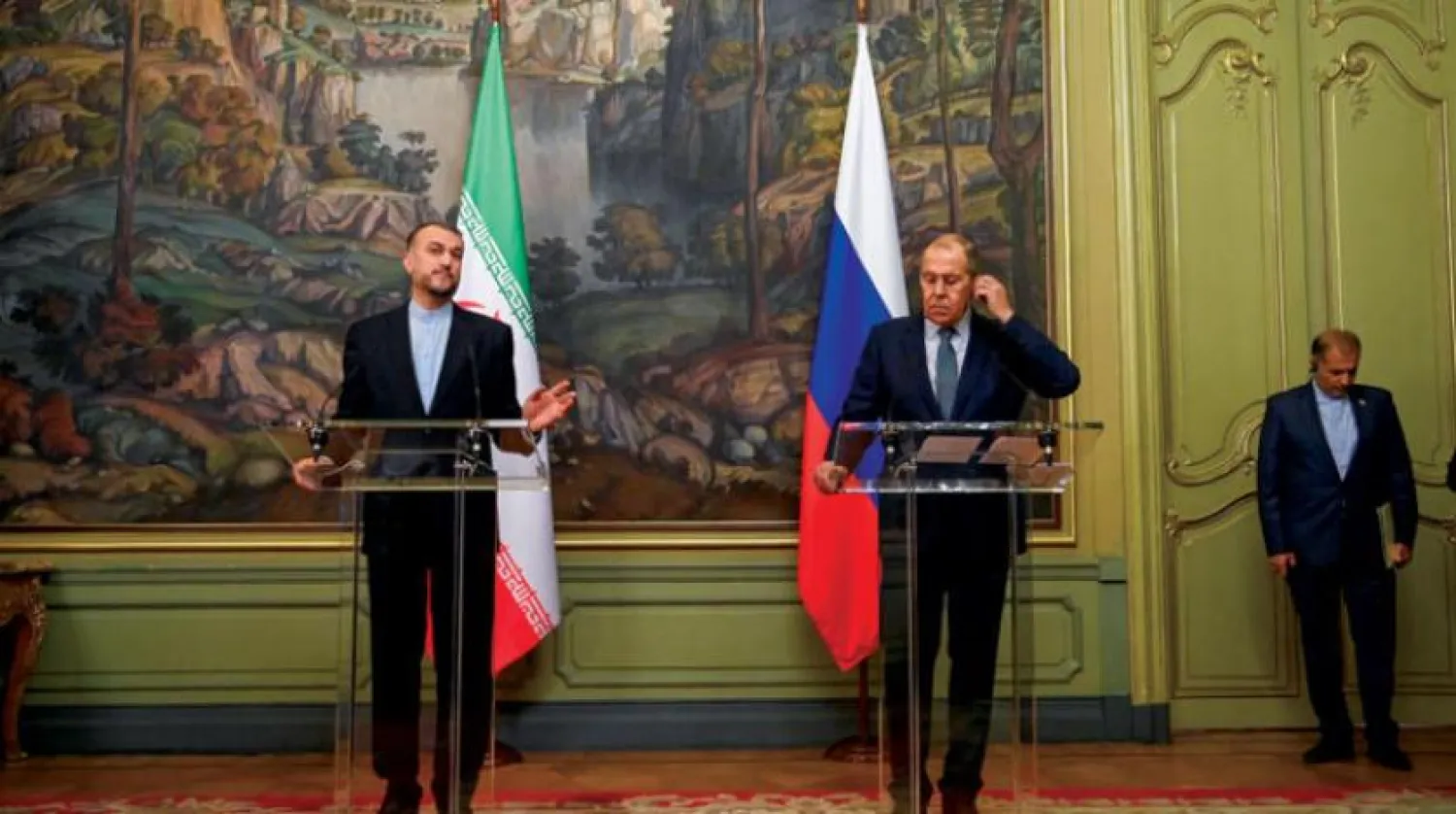 Russian Foreign Minister Sergei Lavrov with his Iranian counterpart, Hossein Amirabdollahian (AP)
