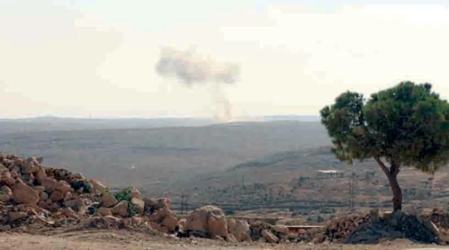 Smoke rises from a Russian strike in northern Syria on Thursday. (Asharq Al-Awsat)