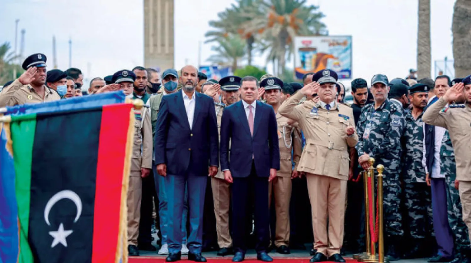 الدبيبة لدى مشاركته في الاحتفال بـ«يوم الشرطة» في طرابلس (حكومة الوحدة)