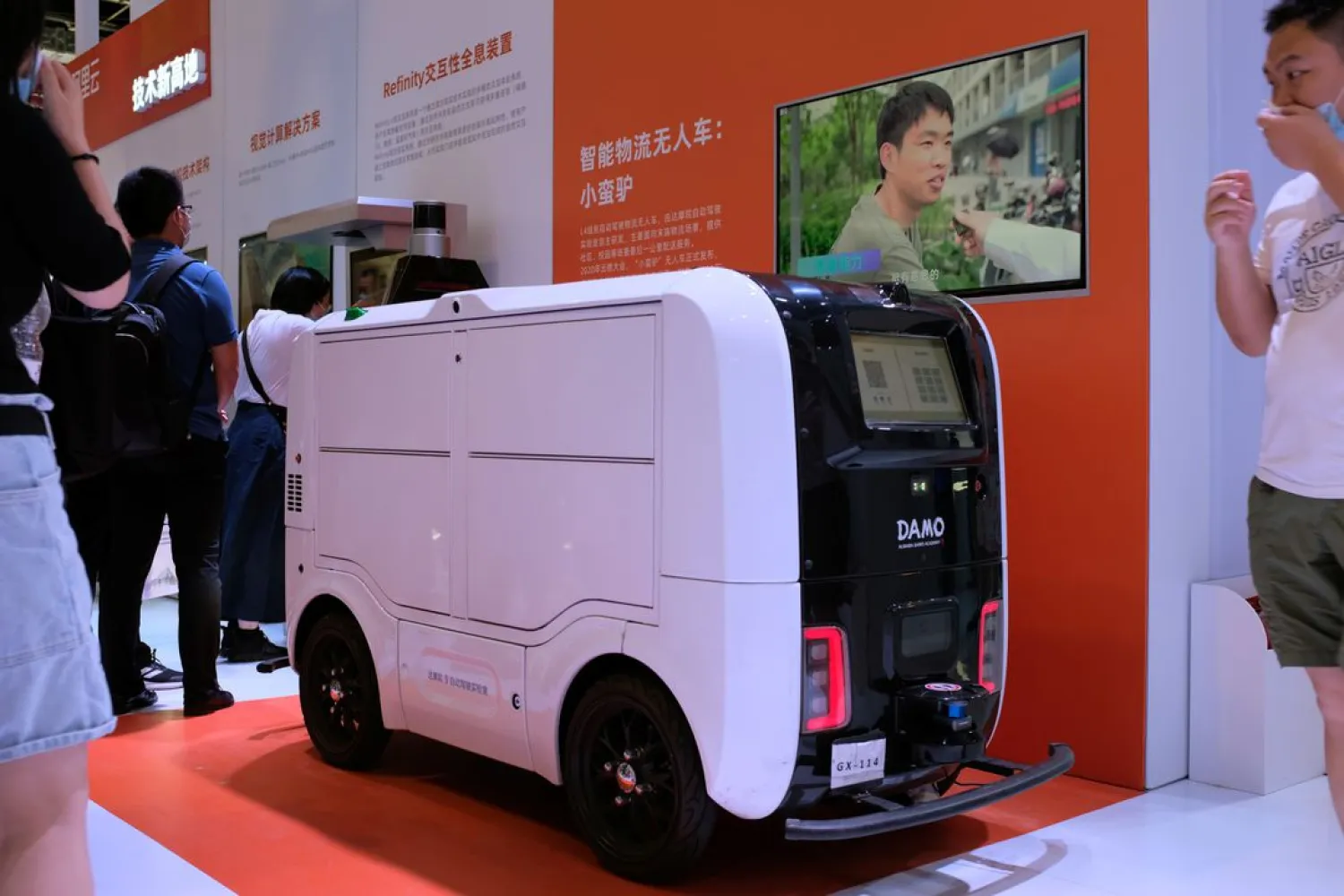 An autonomous delivery vehicle by Damo is displayed at the World Artificial Intelligence Conference (WAIC) in Shanghai, China July 8, 2021. (Reuters)