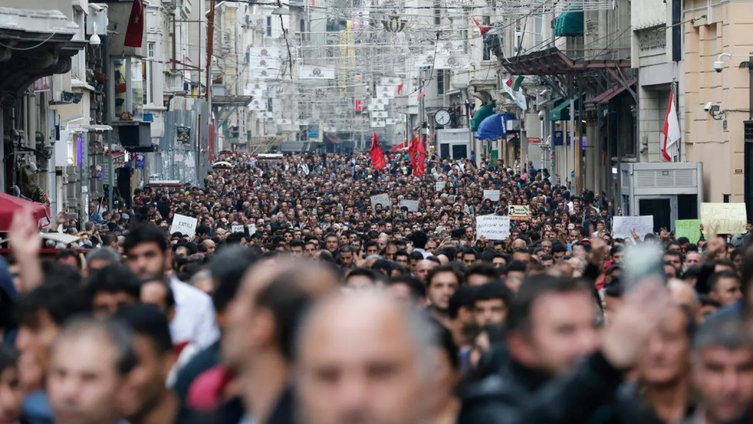 Protesters gathered in Istanbul, Turkey, to condemn the attacks. (EPA) 
