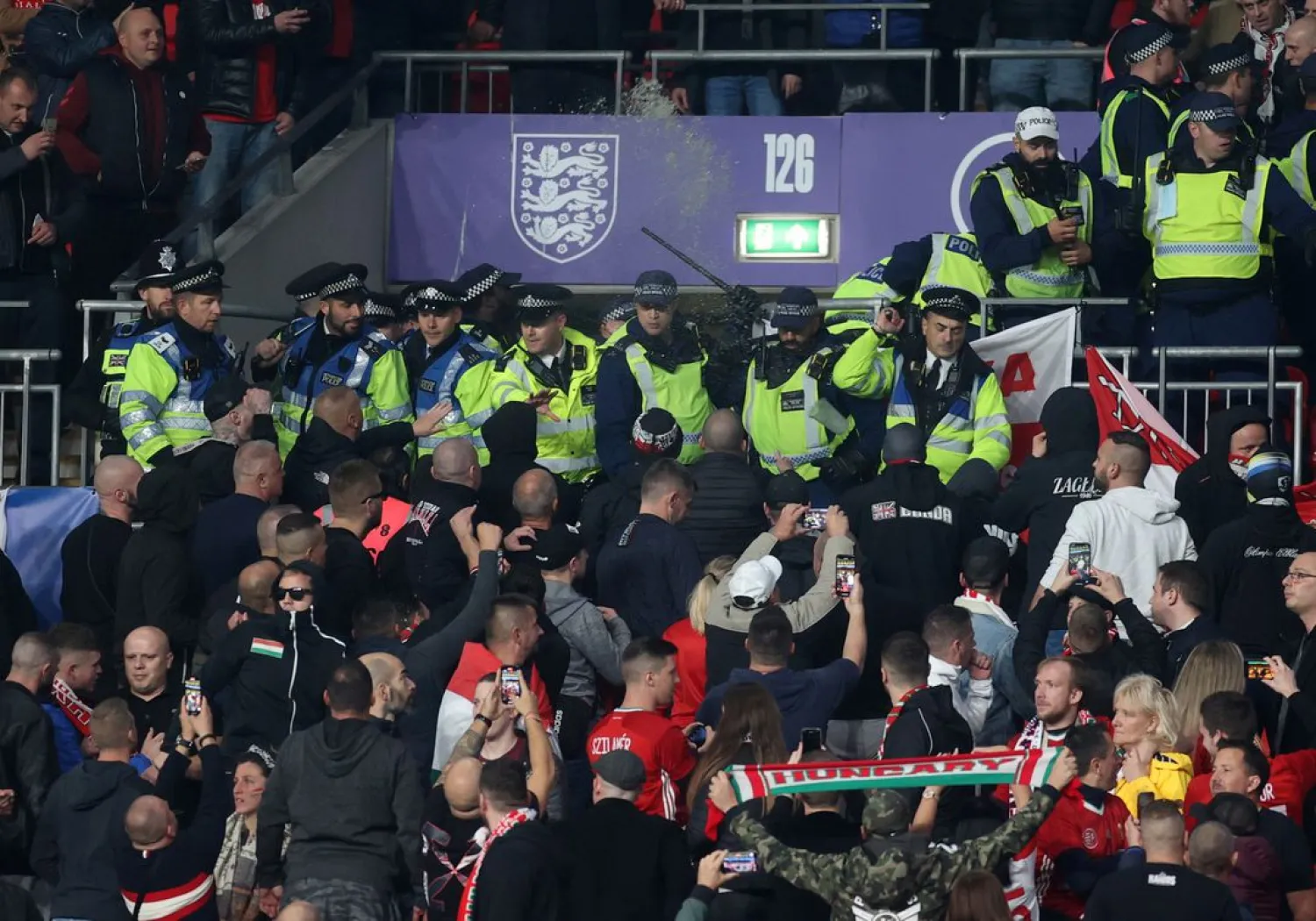 General view as police clash with Hungary fans during the match. (Reuters)