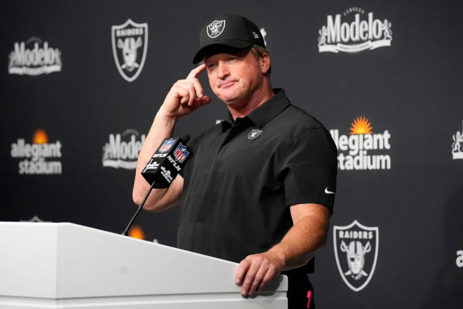 FILE – Las Vegas Raiders head coach Jon Gruden attends a news conference after an NFL football game against the Miami Dolphins in Las Vegas, in this Sunday, Sept. 26, 2021, file photo. (AP Photo/Rick Scuteri, File)

