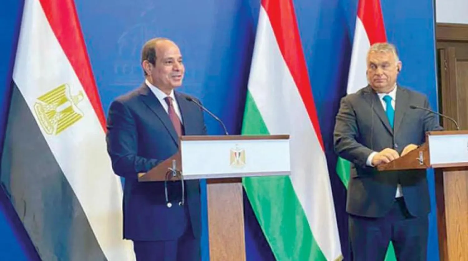  Mısır Cumhurbaşkanı Sisi, Macaristan Başbakanı Viktor Orban ile gerçekleştirdiği ortak basın toplantısında (Mısır Cumhurbaşkanlığı)