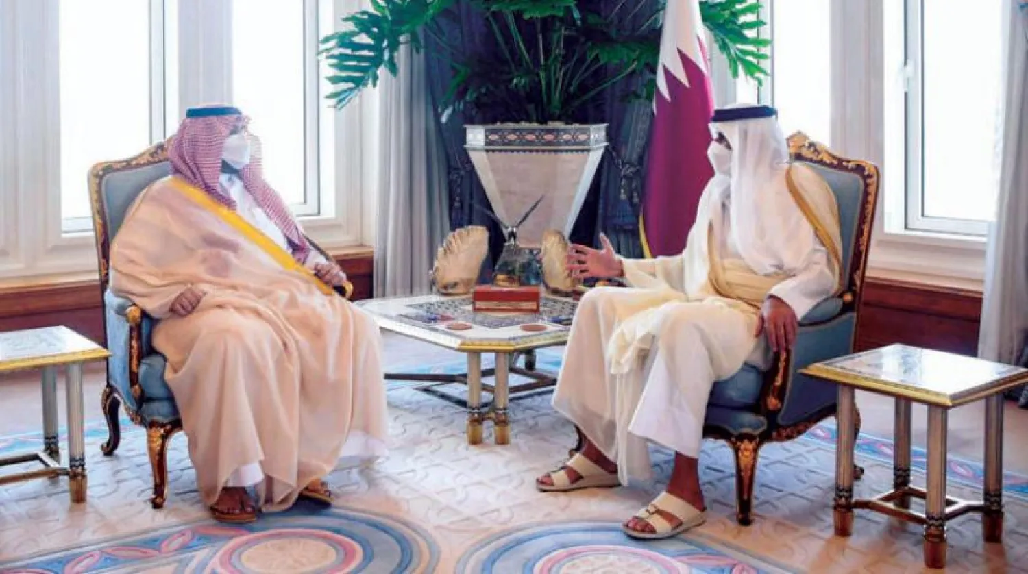 Emir of Qatar Sheikh Tamim bin Hamad Al Thani and Saudi Minister of State and Cabinet's Member Prince Turki bin Mohammed bin Fahd (SPA)