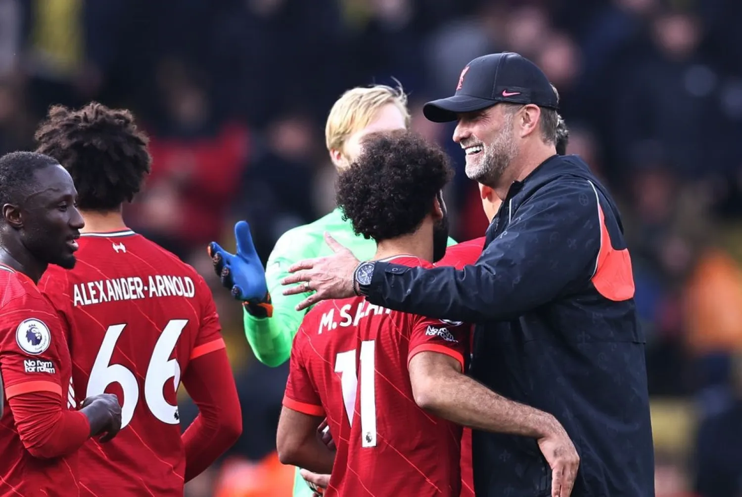 Juergen Klopp with Mohamed Salah after the match. (Reuters)