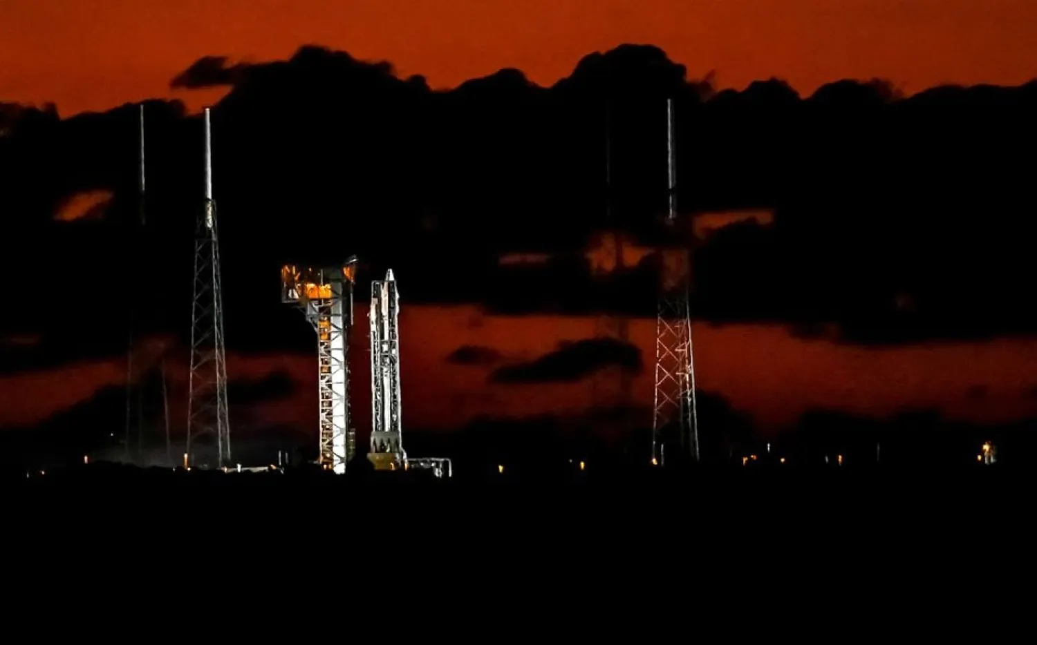NASA's Lucy spacecraft, atop a United Launch Alliance Atlas 5 rocket for a mission to study the Trojan asteroids in the outer solar system, stands at Pad-41 in preparation for launch at Cape Canaveral Space Force Station in Cape Canaveral, Florida, US October 15, 2021. (Reuters)