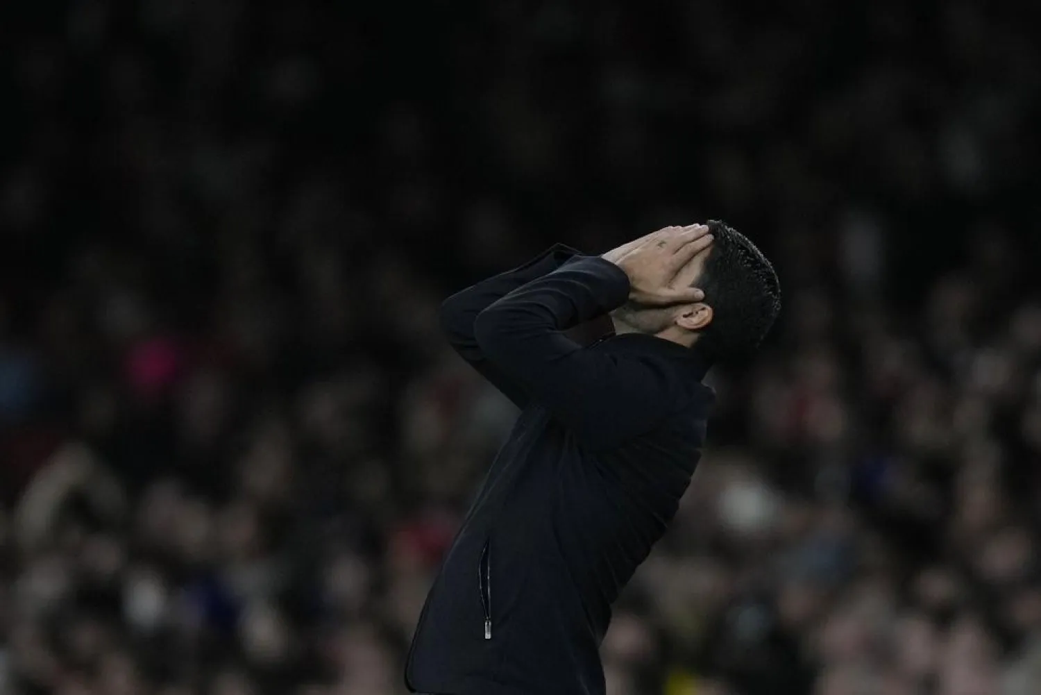 Arsenal's manager Mikel Arteta reacts during the match. (AP)