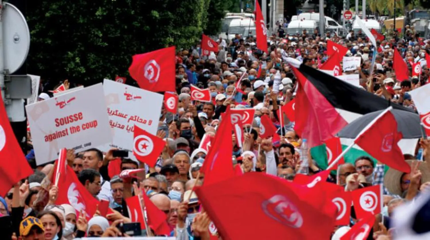 People protest against the decisions of President Kais Saied in Tunis. (AP file photo)