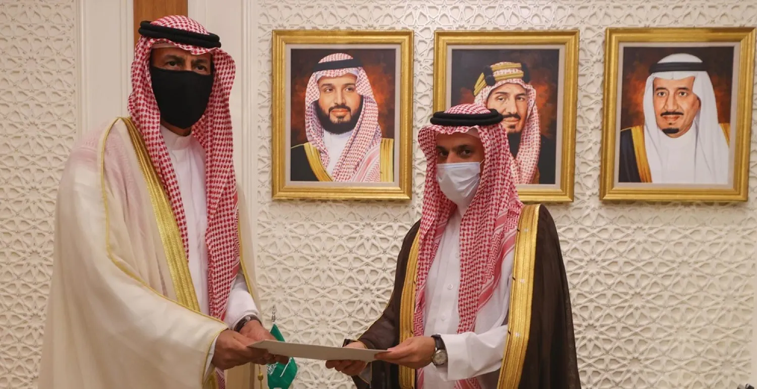 Saudi Foreign Minister Prince Faisal bin Farhan receives Kuwait’s Ambassador to the Kingdom Sheikh Khalid al-Jaber Al Sabah. (SPA)