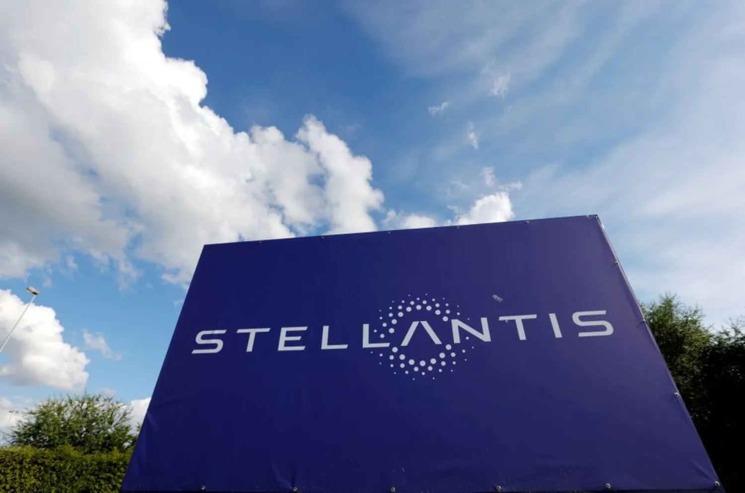 A view shows the logo of Stellantis at the entrance of the company's factory in Hordain, France, July 7, 2021. REUTERS/Pascal Rossignol



